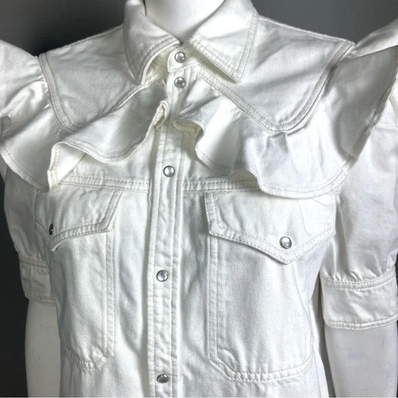 NEW Zadig & Voltaire shirt jacket Large western pearl snap ruffle Toky white - Picture 13 of 16